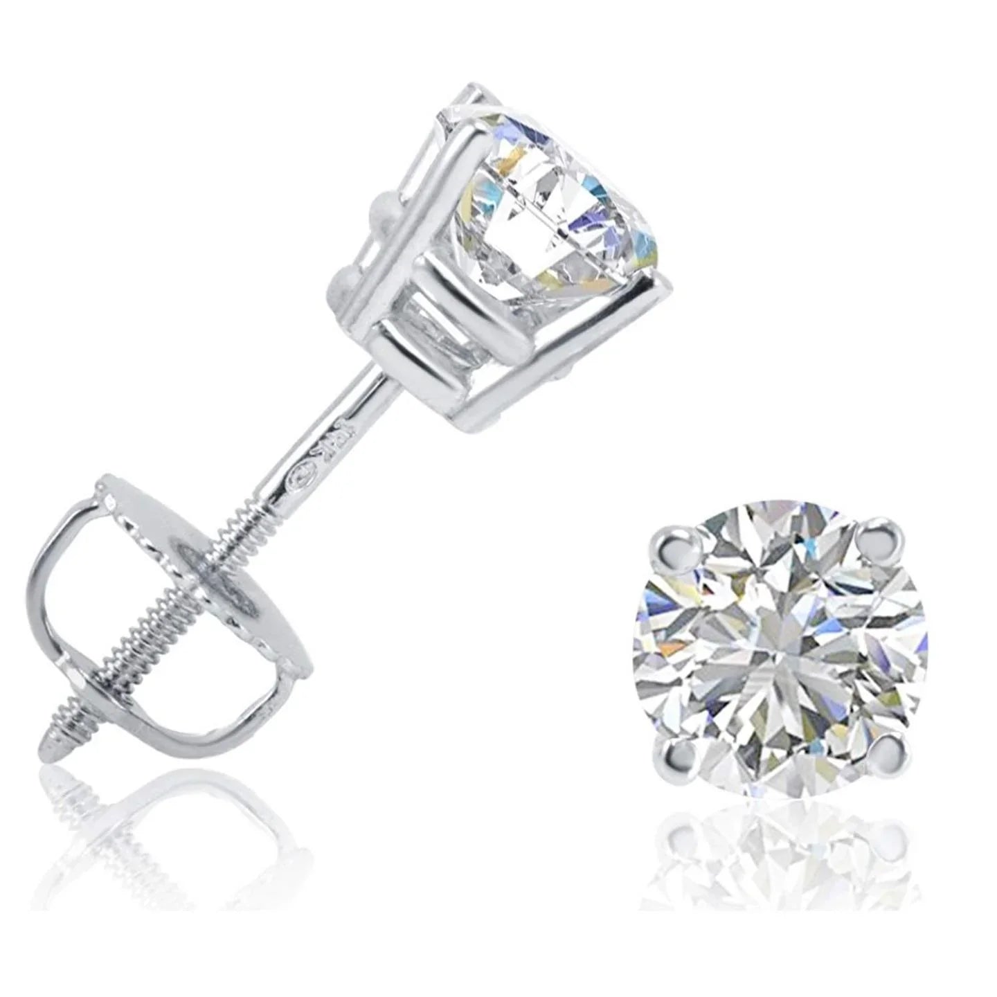 3 Carats Round Cut Diamond Stud Earring White Gold 14K