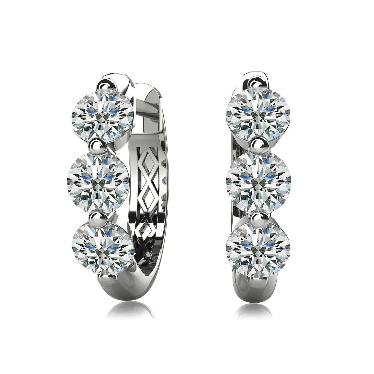 3 Diamond Ladies Hoop Gold Earrings