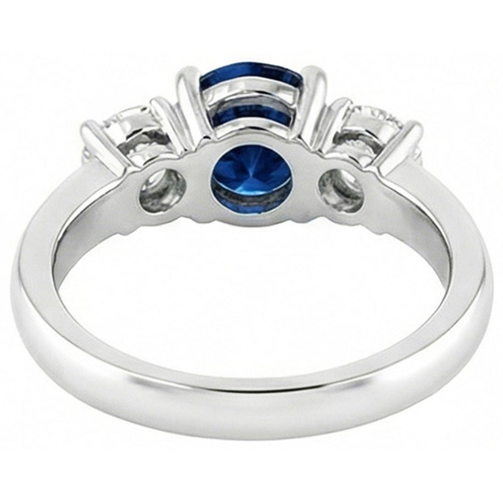 3 Stone Ceylon Blue Sapphire & Natural Earth Mined Diamond Ring 4.50 Carats White Gold 14K