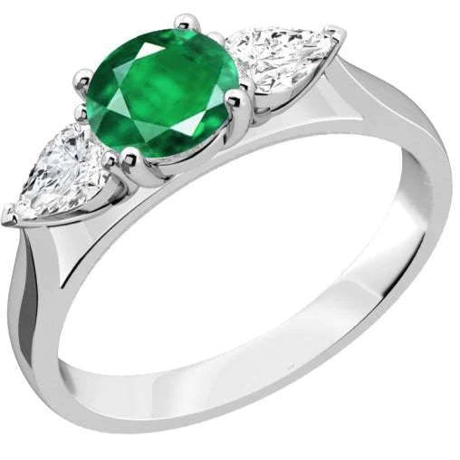 3 Stone Green Emerald & Diamonds 3 Carats Engagement Ring White Gold 14K