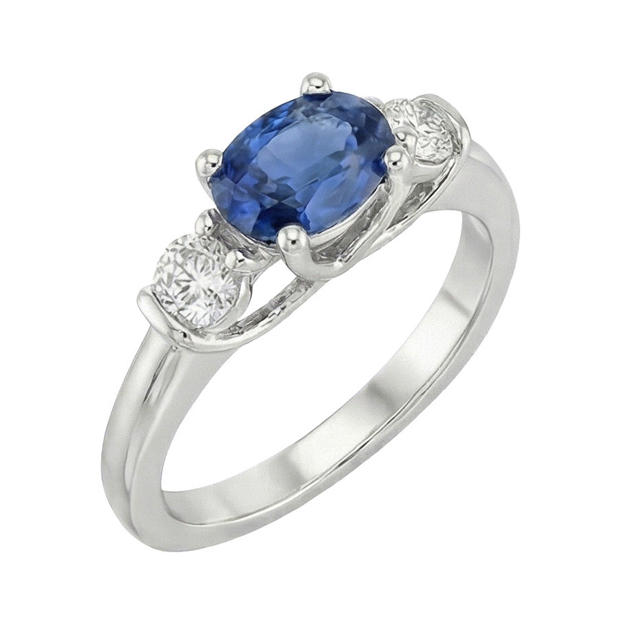 3 Stone Natural Earth Mined Diamond & Blue Sapphire Ring 2.25 Carats Gold U Prong Setting