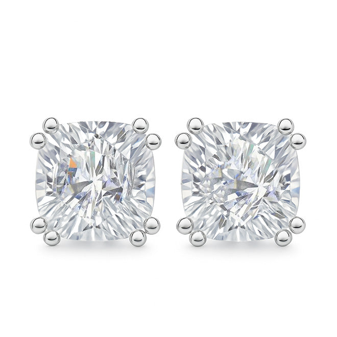 3.03 Carat H VS1 Natural Real ( Not Lab Grown ) Diamond Cushion Cut Studs Earrings White Gold - GIA Certified