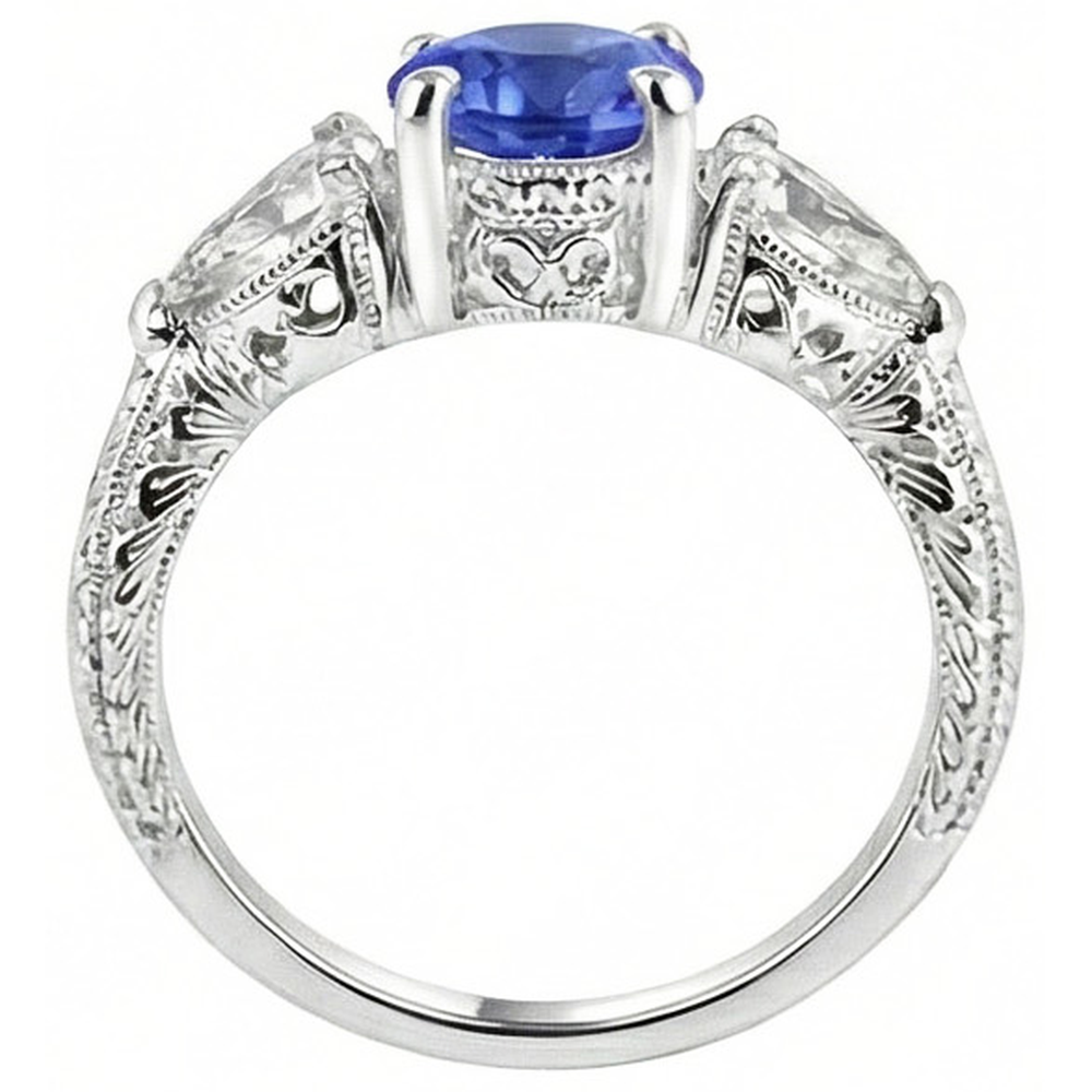 4.01 Ct Wedding Ring Sri Lanka Sapphire Trillion Natural Earth Mined Diamonds 3-Stone