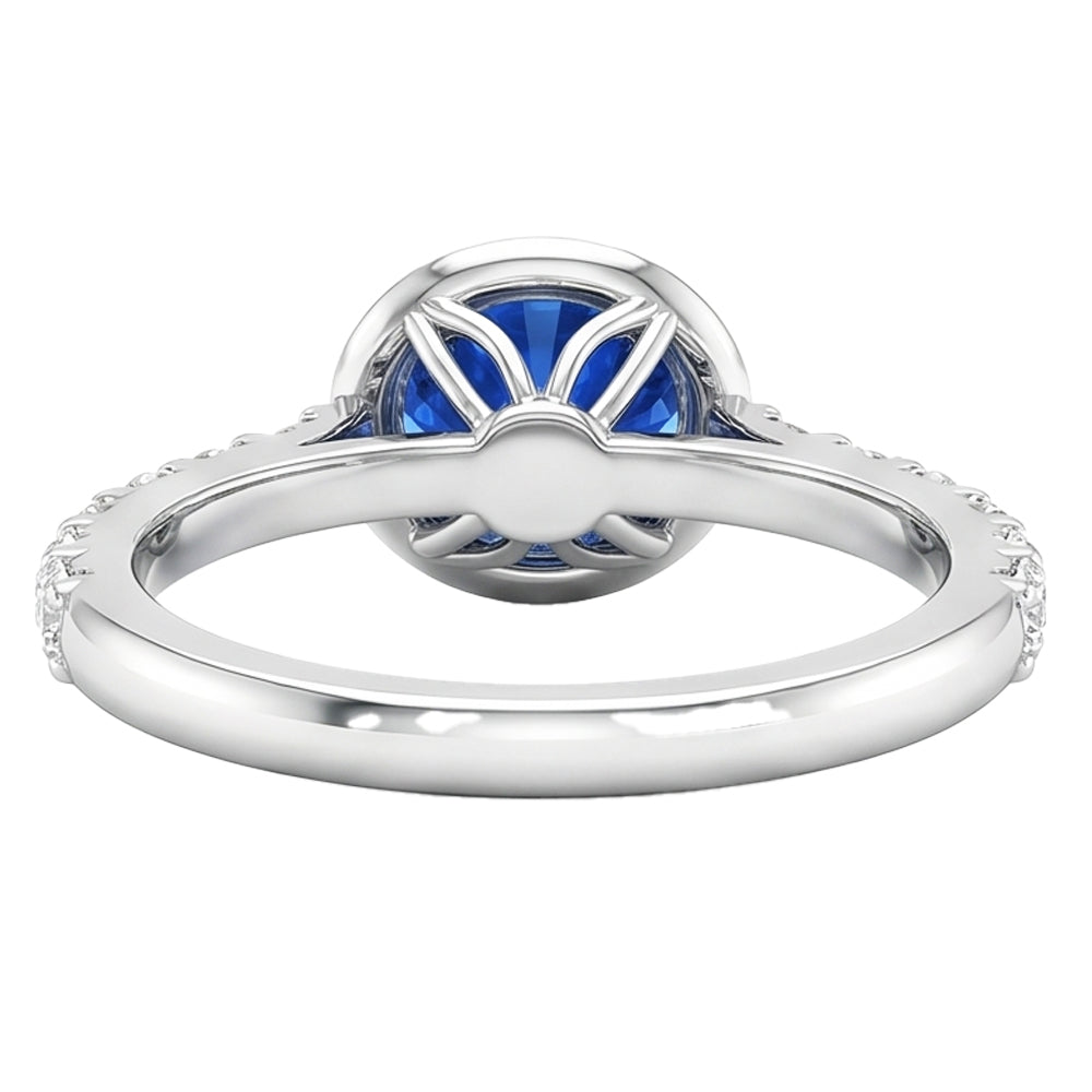 4.25 Carats Prong Set Sapphire And Natural Earth Mined Diamonds Ring White Gold 14K
