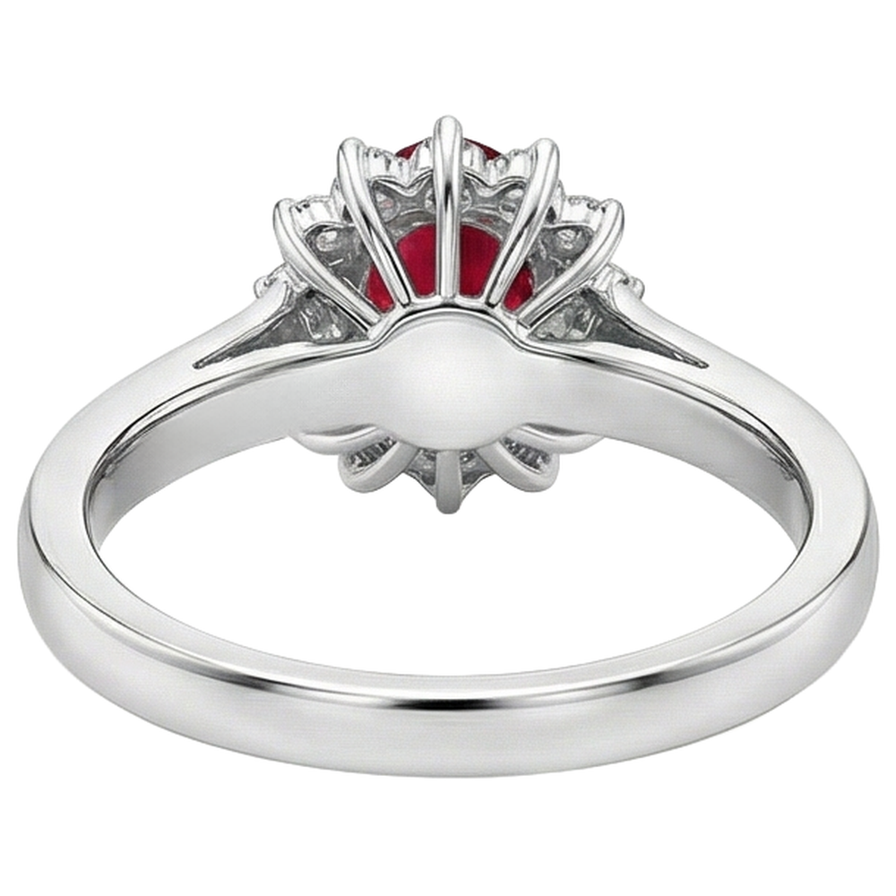 4.25 Carats Ruby And Natural Earth Mined Diamonds Halo Ring New White Gold 14K