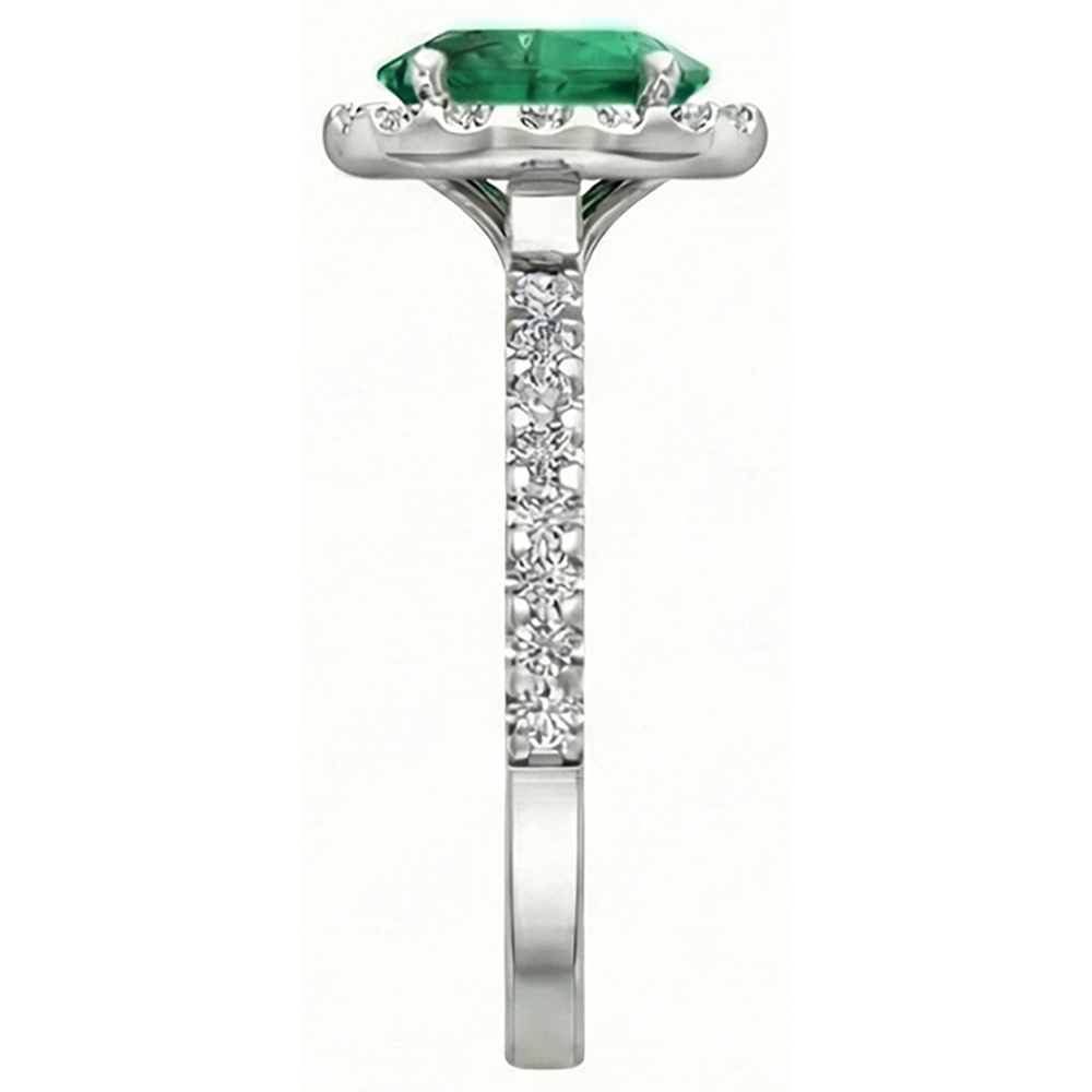 4.30 Ct Oval Green Emerald GIA And Natural Earth Mined Diamond Engagement Ring