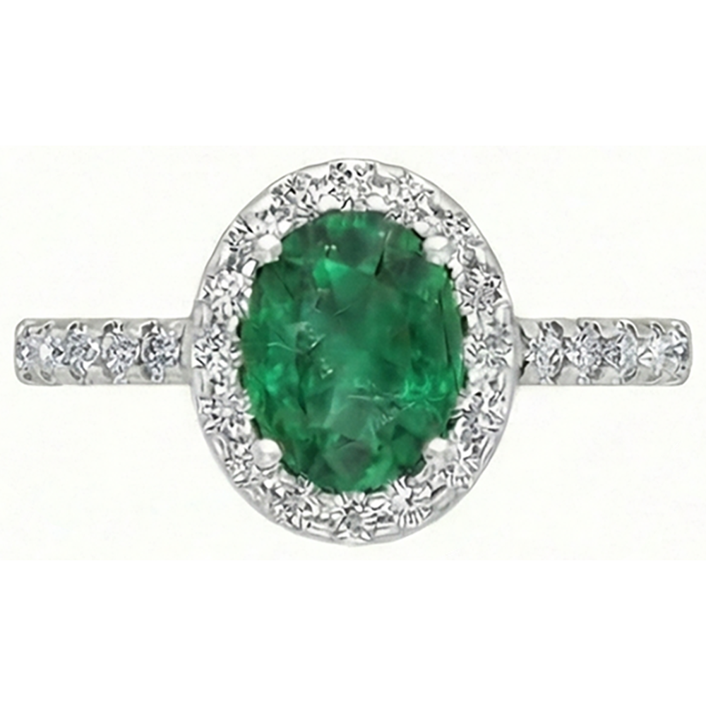 4.30 Ct Oval Green Emerald GIA And Natural Earth Mined Diamond Engagement Ring