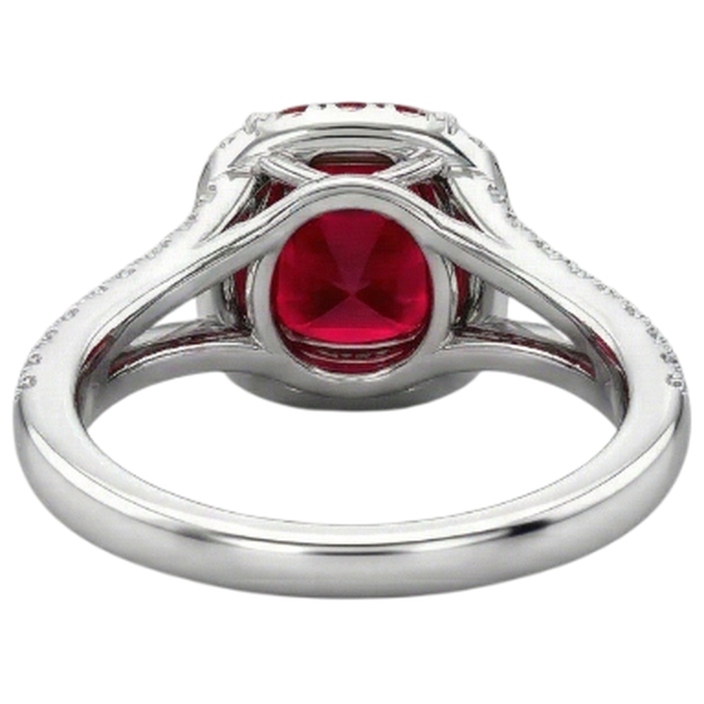 4.35 Ct Halo Ruby And Natural Earth Mined Diamonds Ring Split Shank White Gold 14K