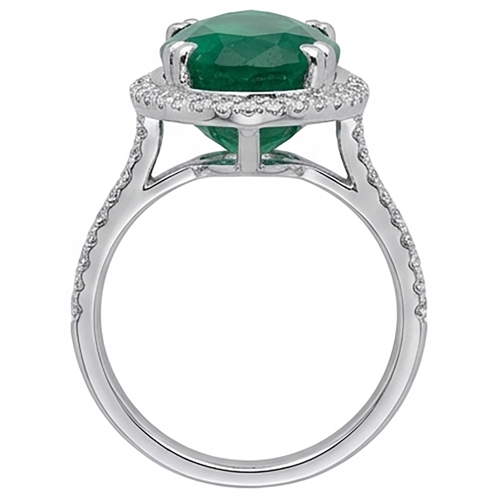 4.50 Ct Green Emerald GIA Gemstone And Natural Earth Mined Diamond Engagement Ring