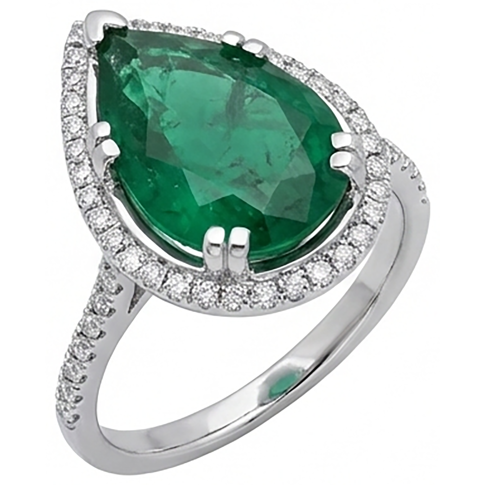 4.50 Ct Green Emerald GIA Gemstone And Natural Earth Mined Diamond Engagement Ring