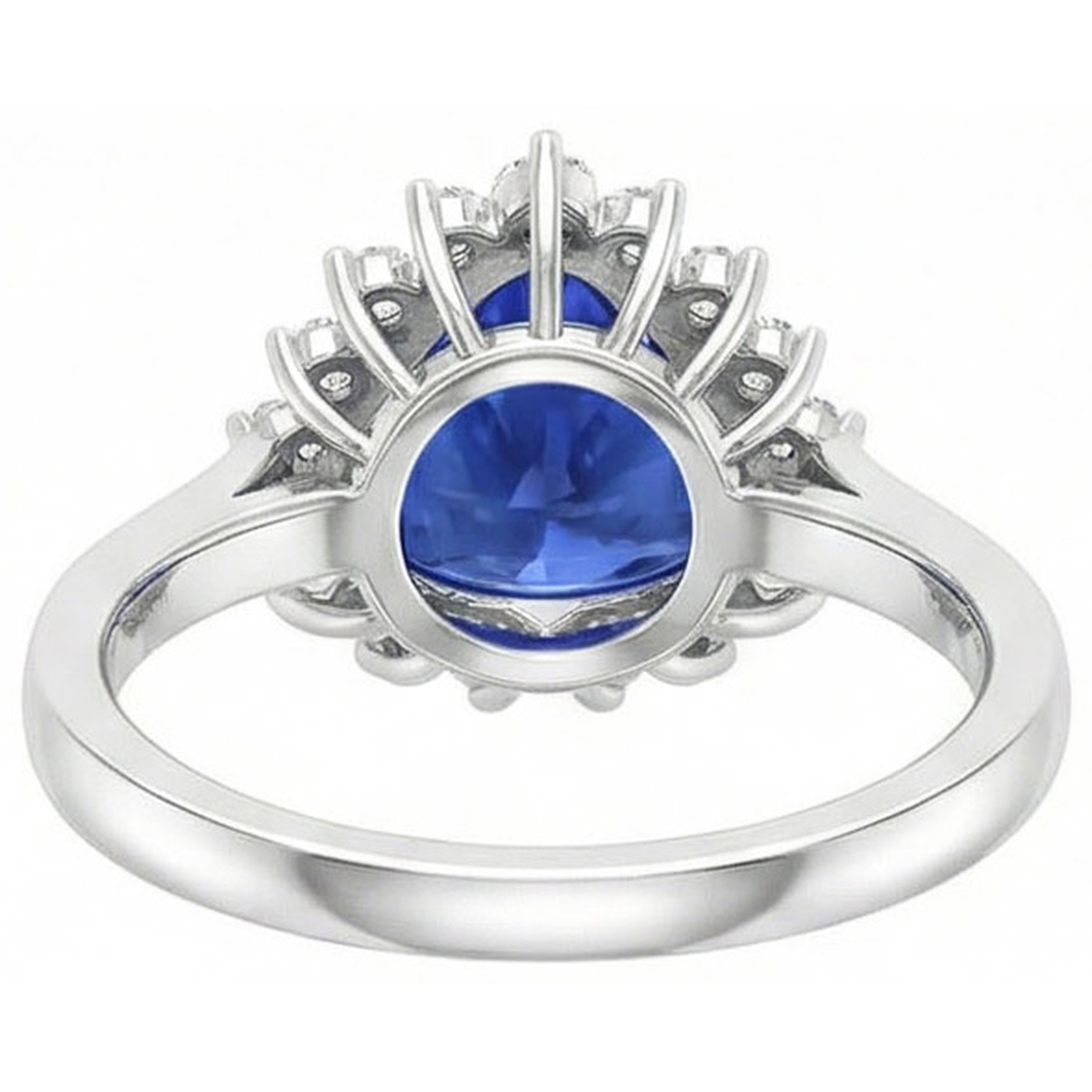 4.60 Carat Trillion Ceylon Sapphire Round Natural Earth Mined Diamonds Ring White Gold 14K