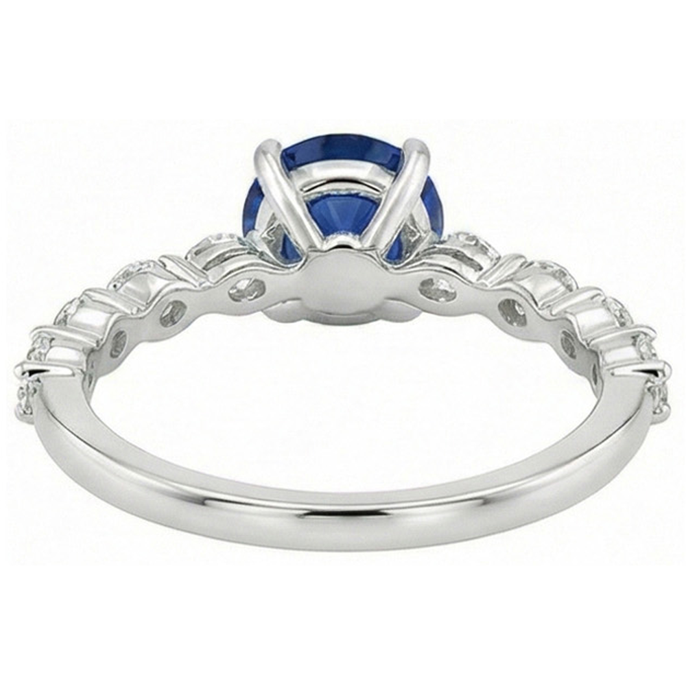 4 Carats Engagement Ring Round Ceylon Sapphire & Natural Earth Mined Diamond Marquise Gold