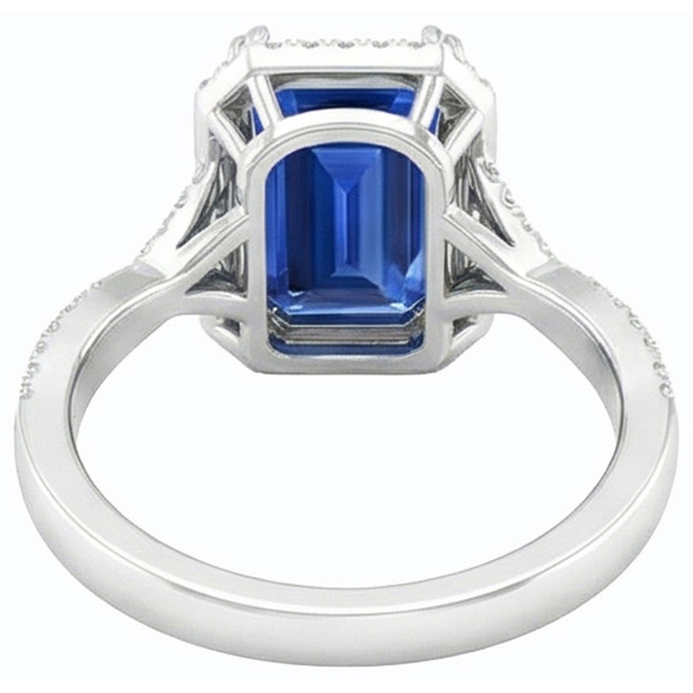 4 Carats Halo Emerald Sri Lankan Sapphire & Natural Earth Mined Diamond Ring Gold