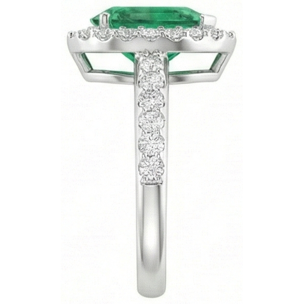 4 Carats Pear Green Emerald GIA & Round Natural Earth Mined Diamond Gemstone Ring White Gold 14K