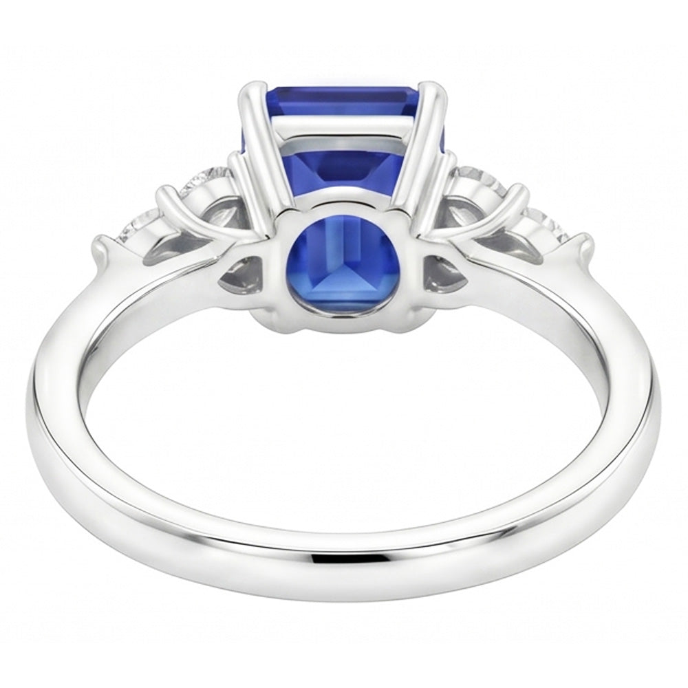 4 Ct Emerald Cut Ceylon Blue Sapphire And Round Natural Earth Mined Diamond Wedding Ring