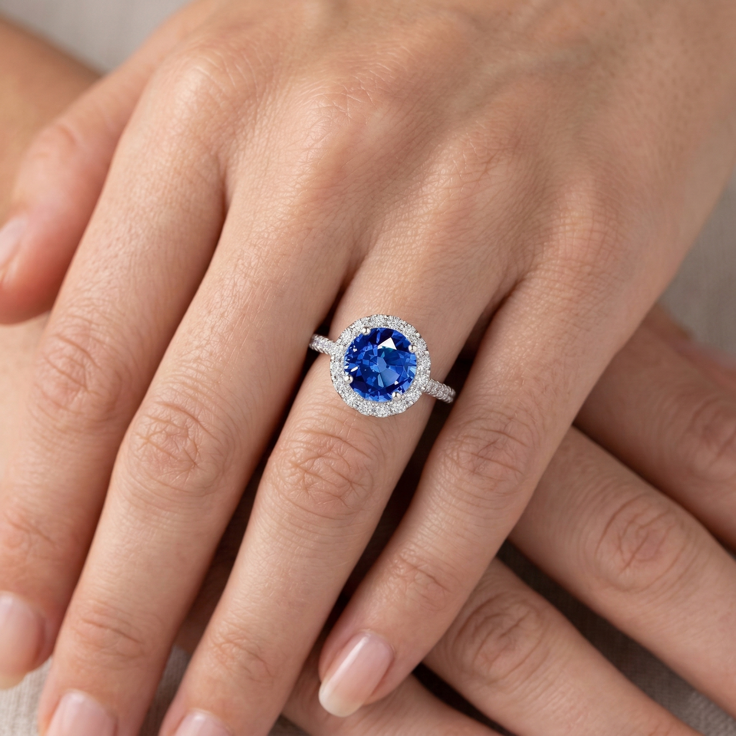 4 Ct Ceylon Sapphire And Natural Earth Mined Diamonds Ring White Gold 14K