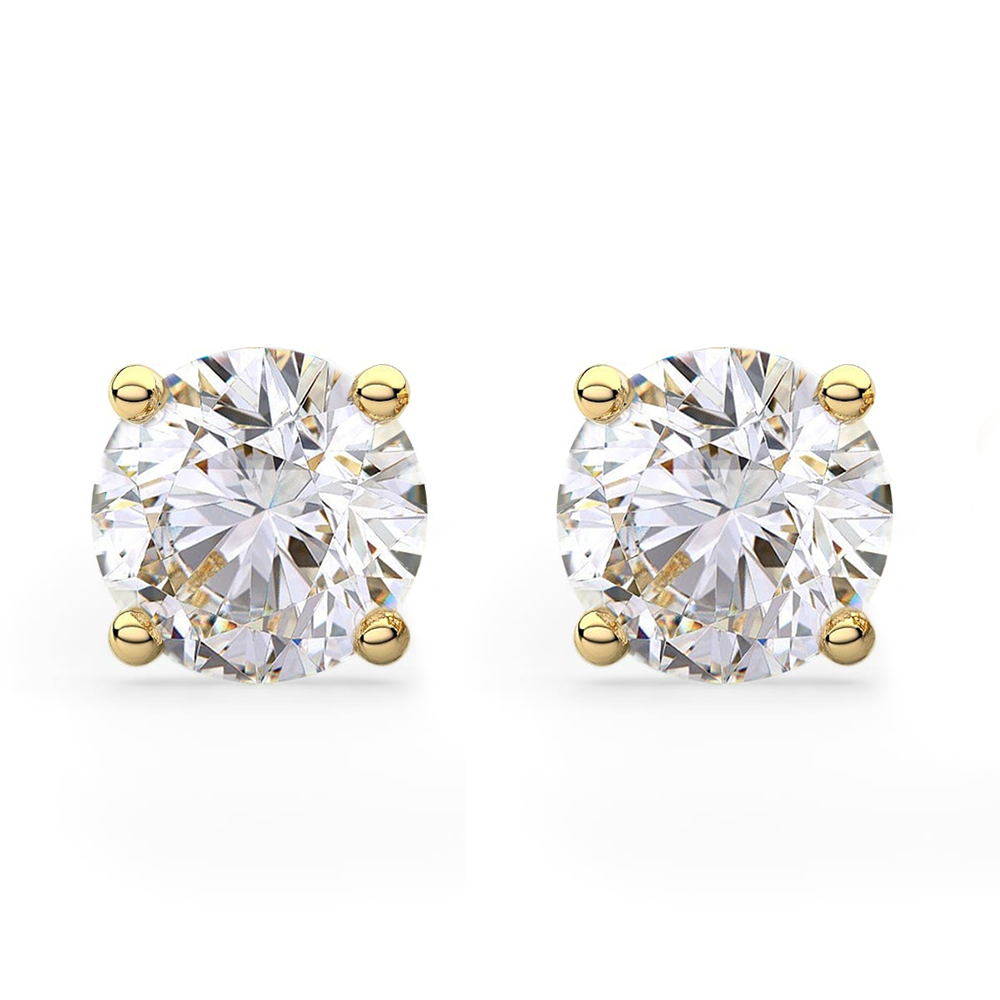 4 Carats Lab Grown Diamond Stud Earrings GIA CERTIFIED Yellow Gold 14K Large Push Backs