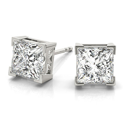 4 Ct Big Solitaire Princess CERTIFIED Lab Grown Diamond Stud Earring Solid White Gold 14K