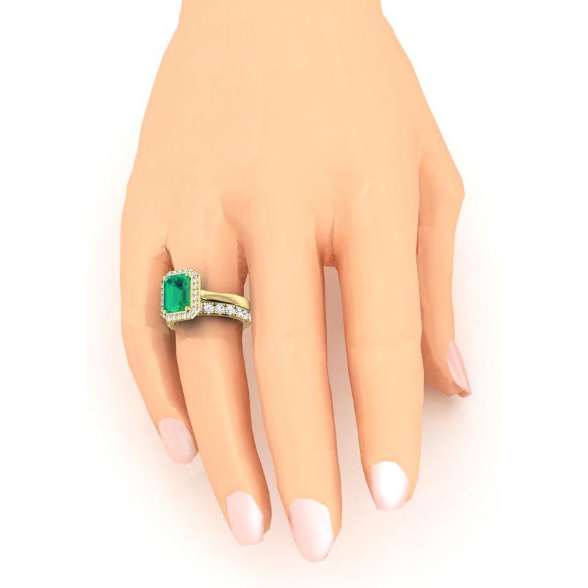 5 Ct Halo Green Emerald Ring Set