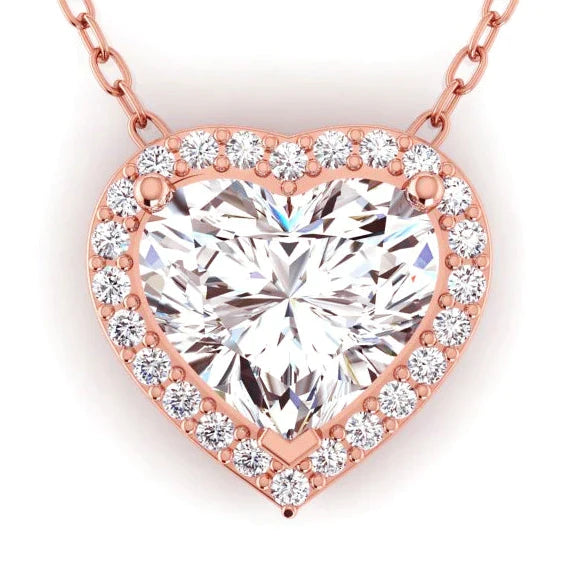 4ct Heart Shaped Diamond Halo Necklace