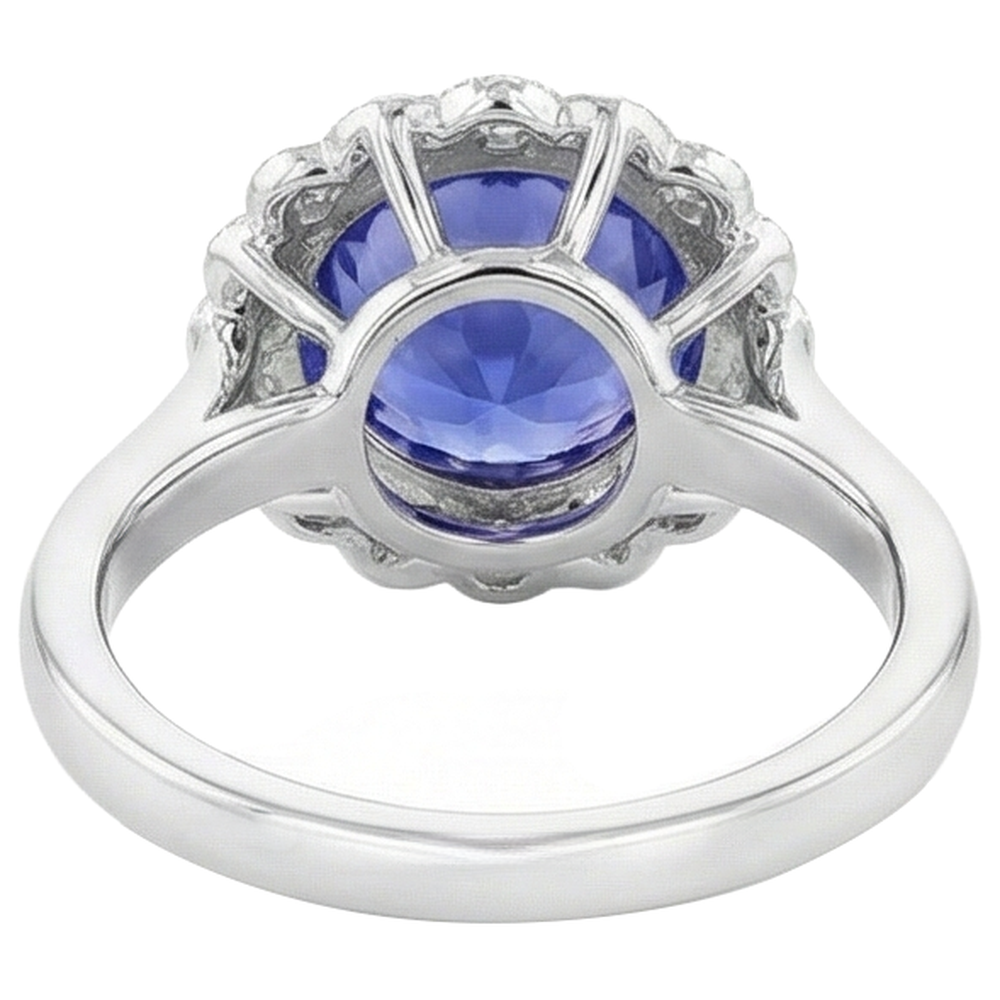 5.00 Carats Prong Set Tanzanite With Natural Earth Mined Diamonds Wedding Ring White