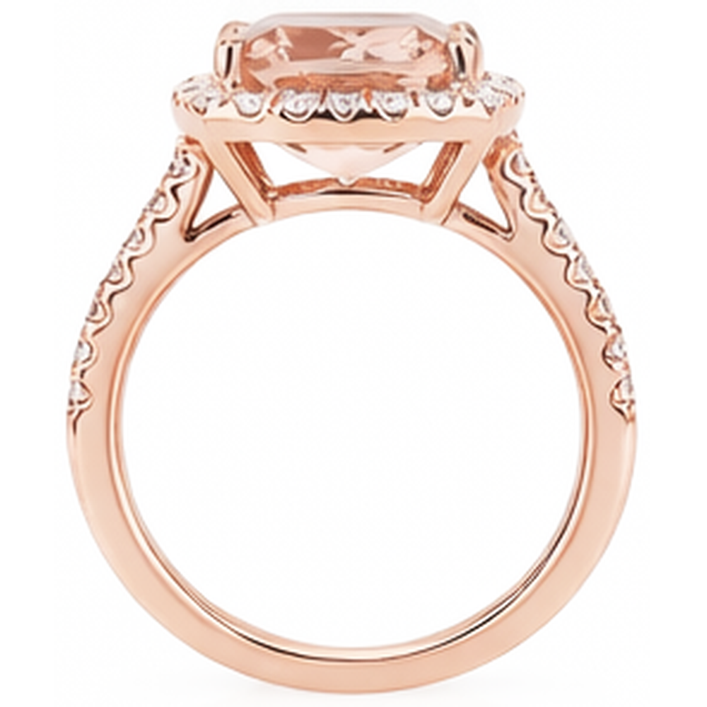 5.45 Ct Morganite Fancy Ring With Small Natural Earth Mined Diamonds 14K Rose Gold