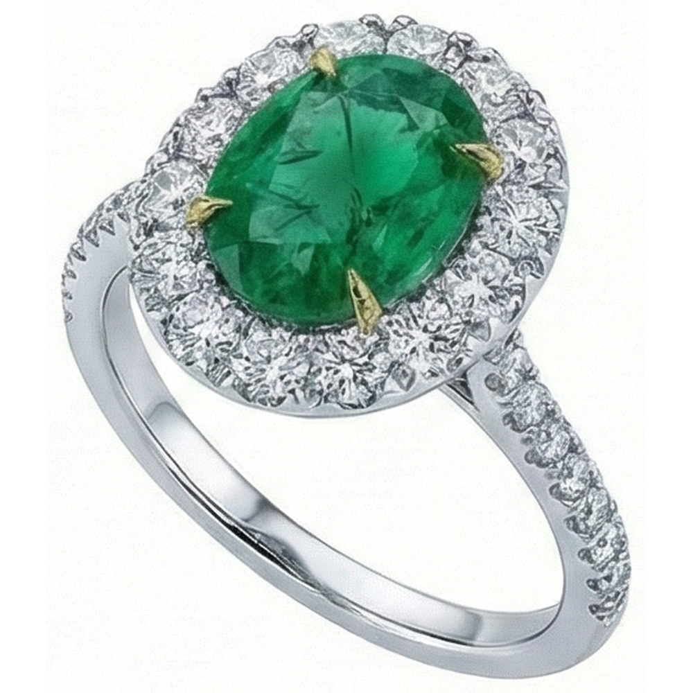 5.50 Carats Green Emerald GIA And Natural Earth Mined Diamonds Engagement Ring Gold White 14K