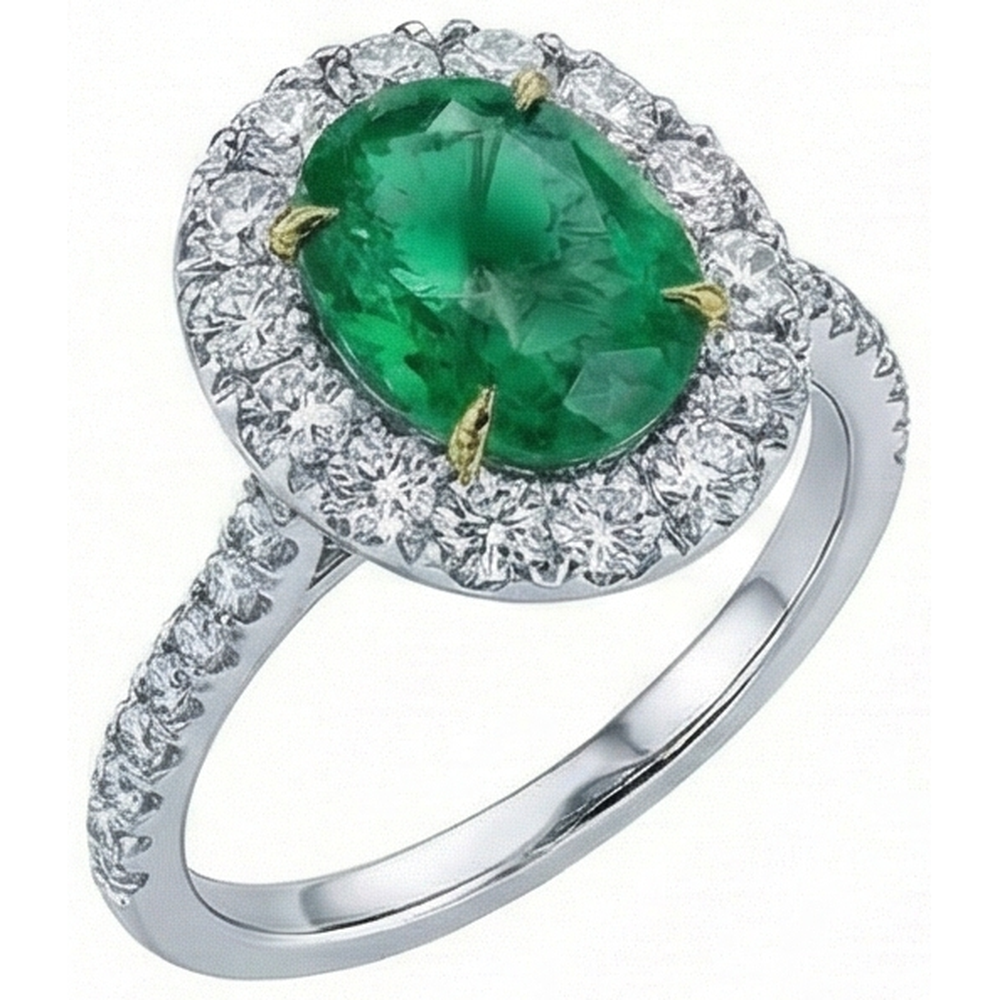 5.50 Carats Green Emerald GIA And Natural Earth Mined Diamonds Engagement Ring Gold White 14K