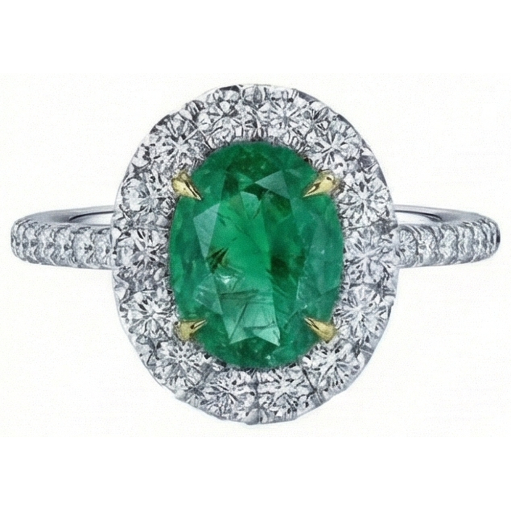 5.50 Carats Green Emerald GIA And Natural Earth Mined Diamonds Engagement Ring Gold White 14K