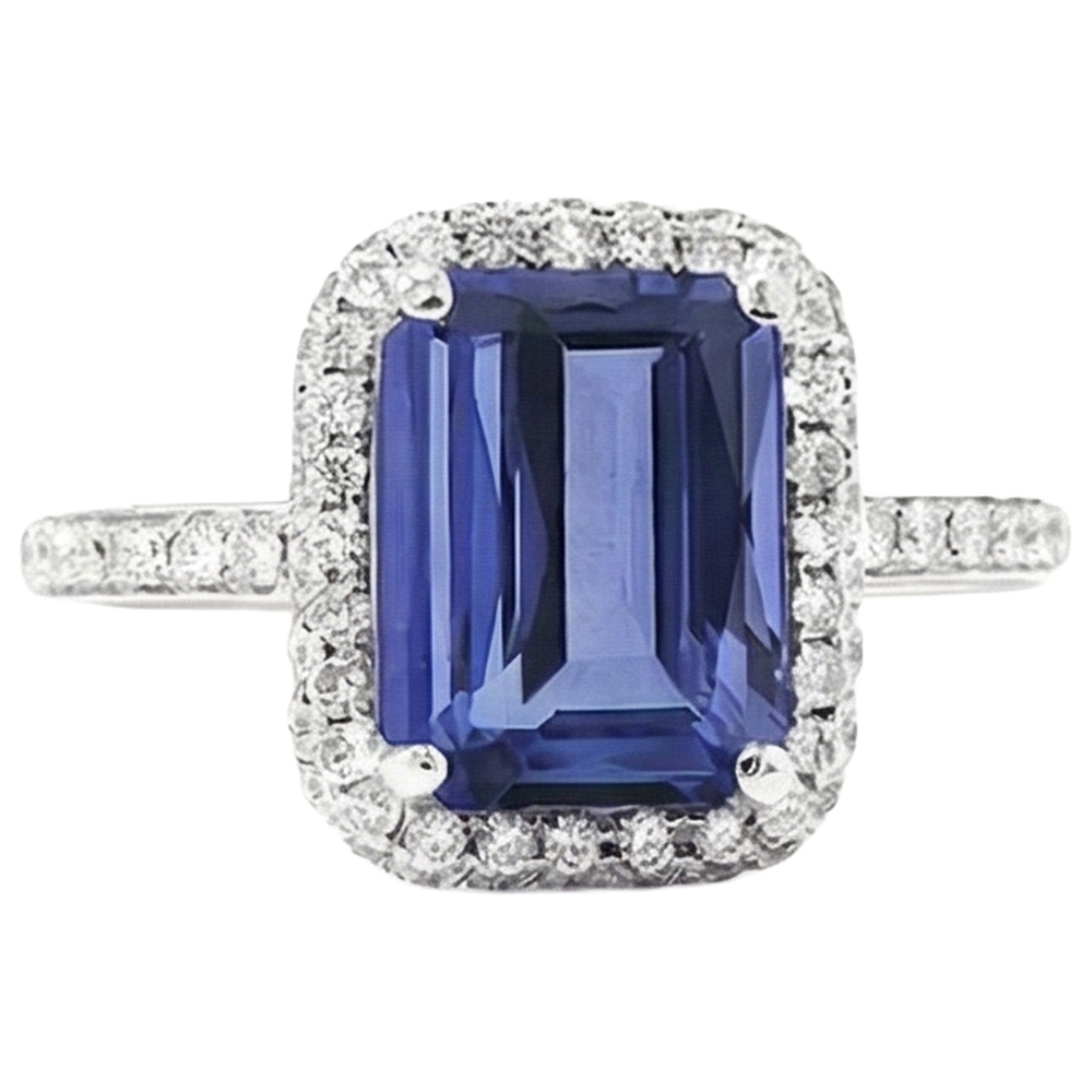 5.50 Ct Emerald Cut Tanzanite Natural Earth Mined Diamond Solitaire Ring With Accent