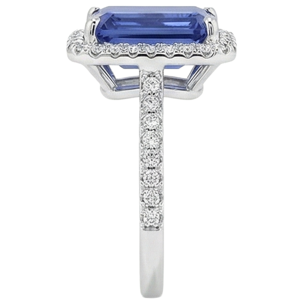5.50 Ct Emerald Cut Tanzanite Natural Earth Mined Diamond Solitaire Ring With Accent
