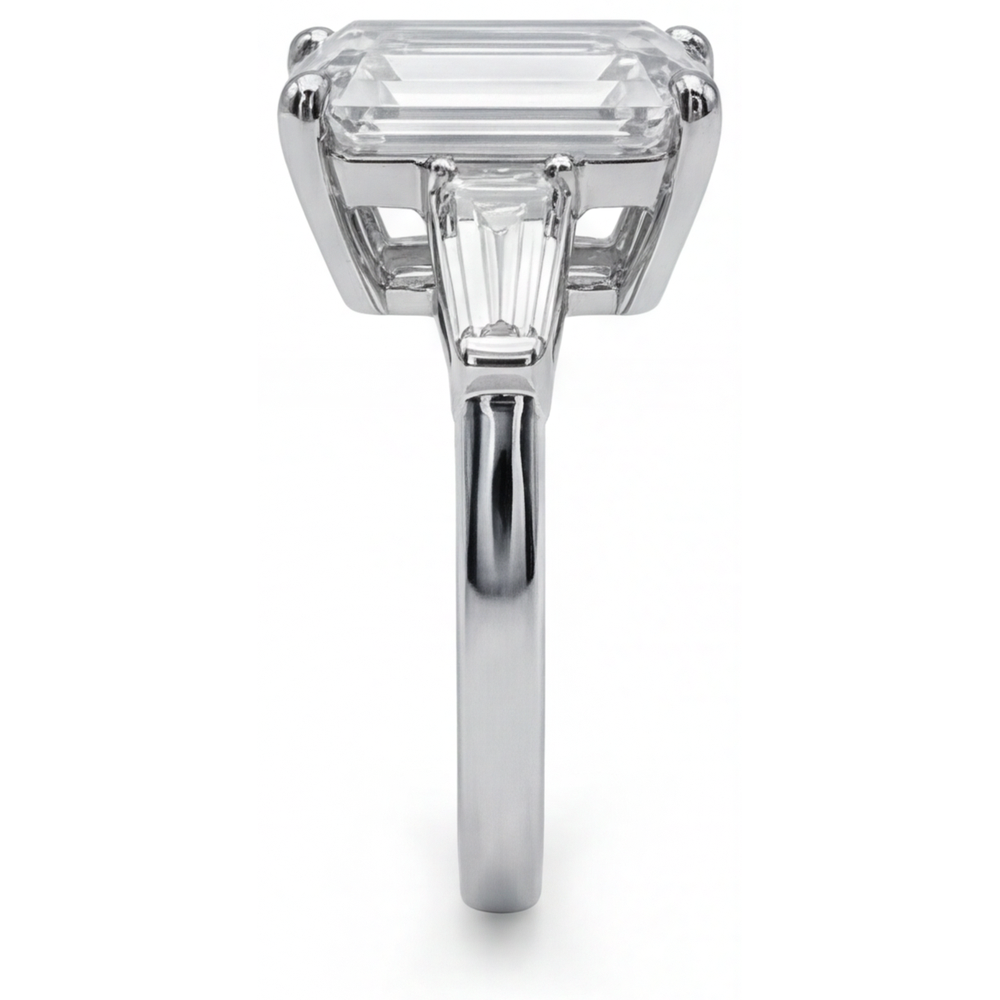 5.80 Ct. Emerald & Baguettes Natural Real Diamond ( Not Lab Grown ) 3 Stone Ring White Gold New