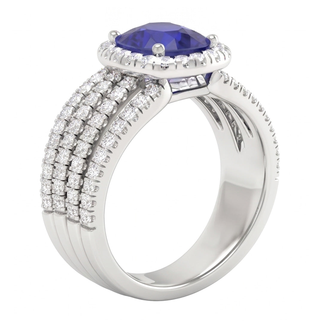 5.80 Ct Prong Ceylon Blue Sapphire Natural Earth Mined Diamonds Fancy Ring White Gold 14K