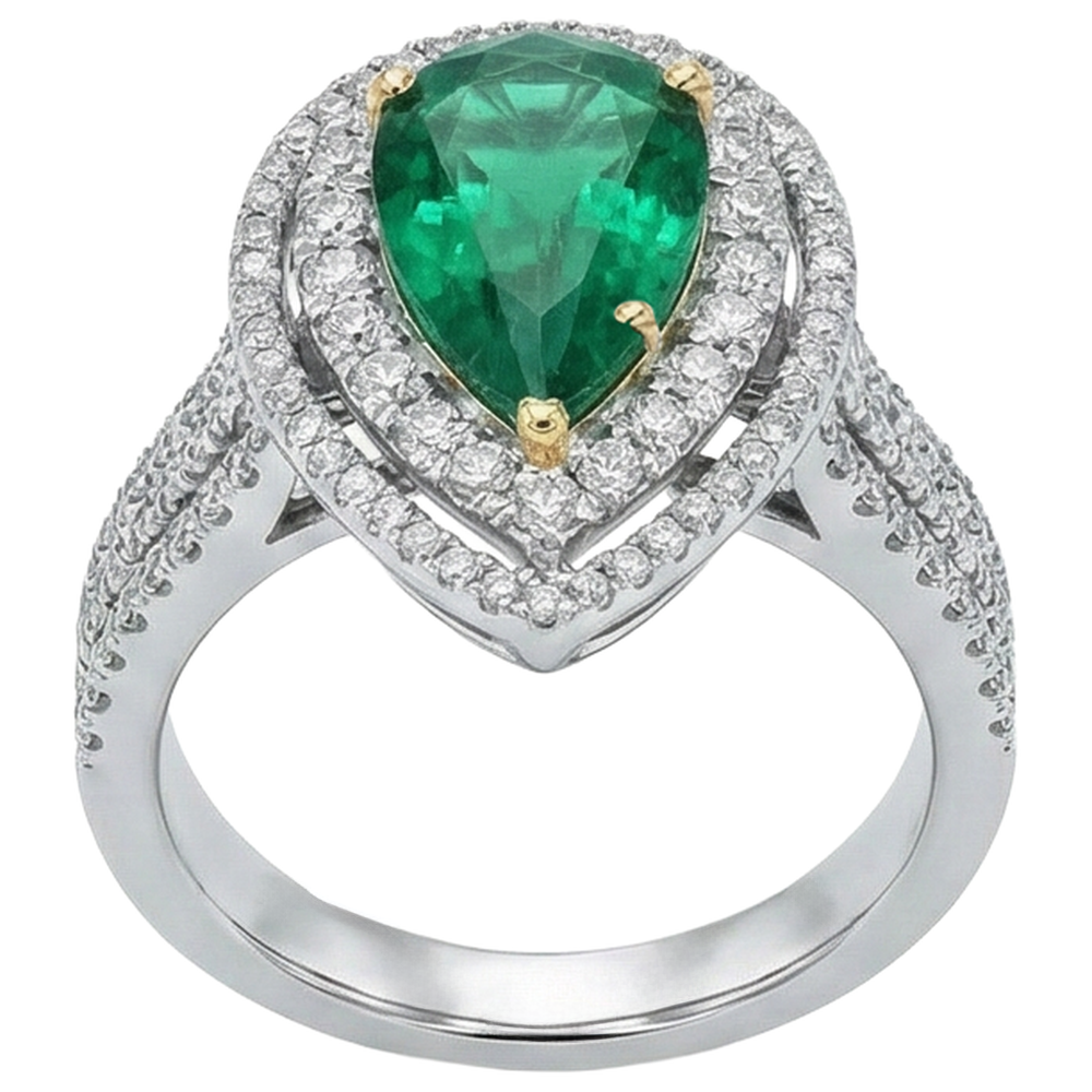 5 Carats Beautiful Pear Green Emerald GIA Natural Earth Mined Diamond Ring White Gold 14K