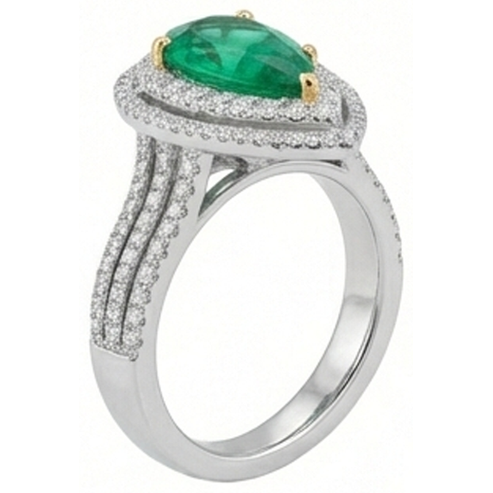 5 Carats Beautiful Pear Green Emerald GIA Natural Earth Mined Diamond Ring White Gold 14K