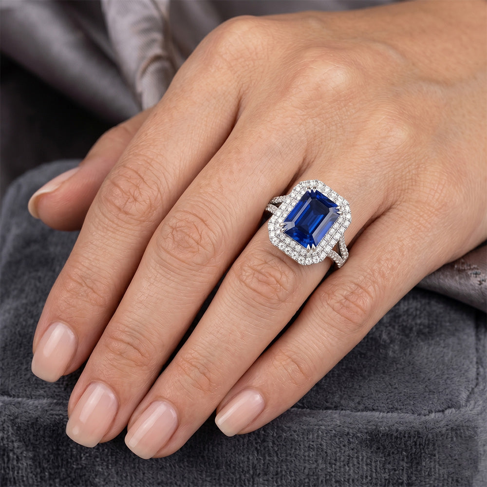 5 Ct. Blue Sapphire With Natural Earth Mined Diamond Ring Solitaire With Accents Jewelry
