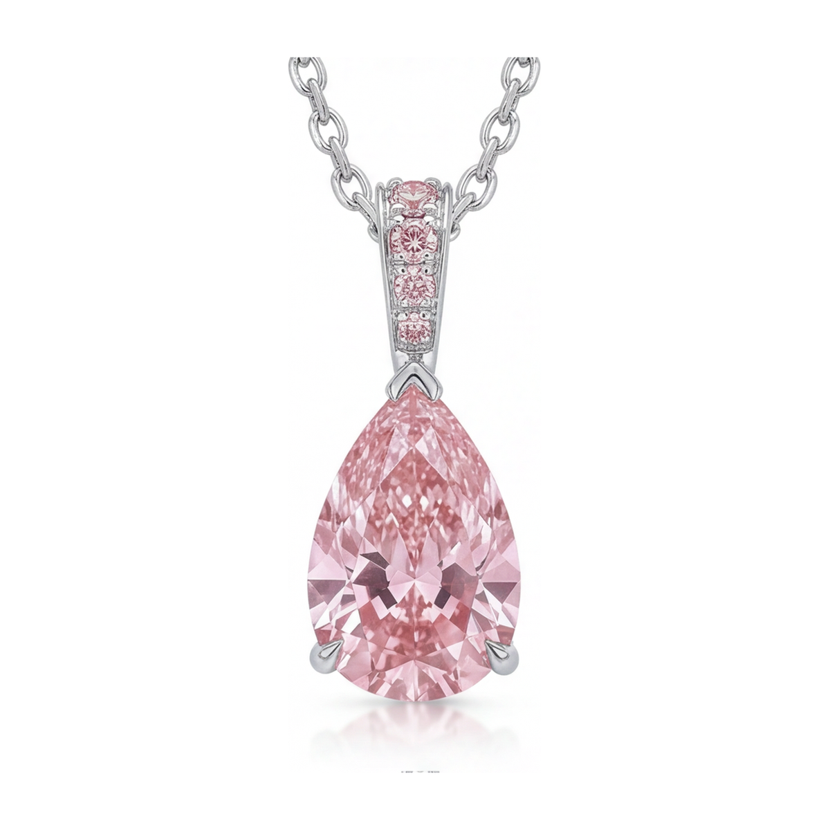 5 Carat Pear Pink Lab Grown Diamond and White Diamond Solitaire Pendant 14K White Gold
