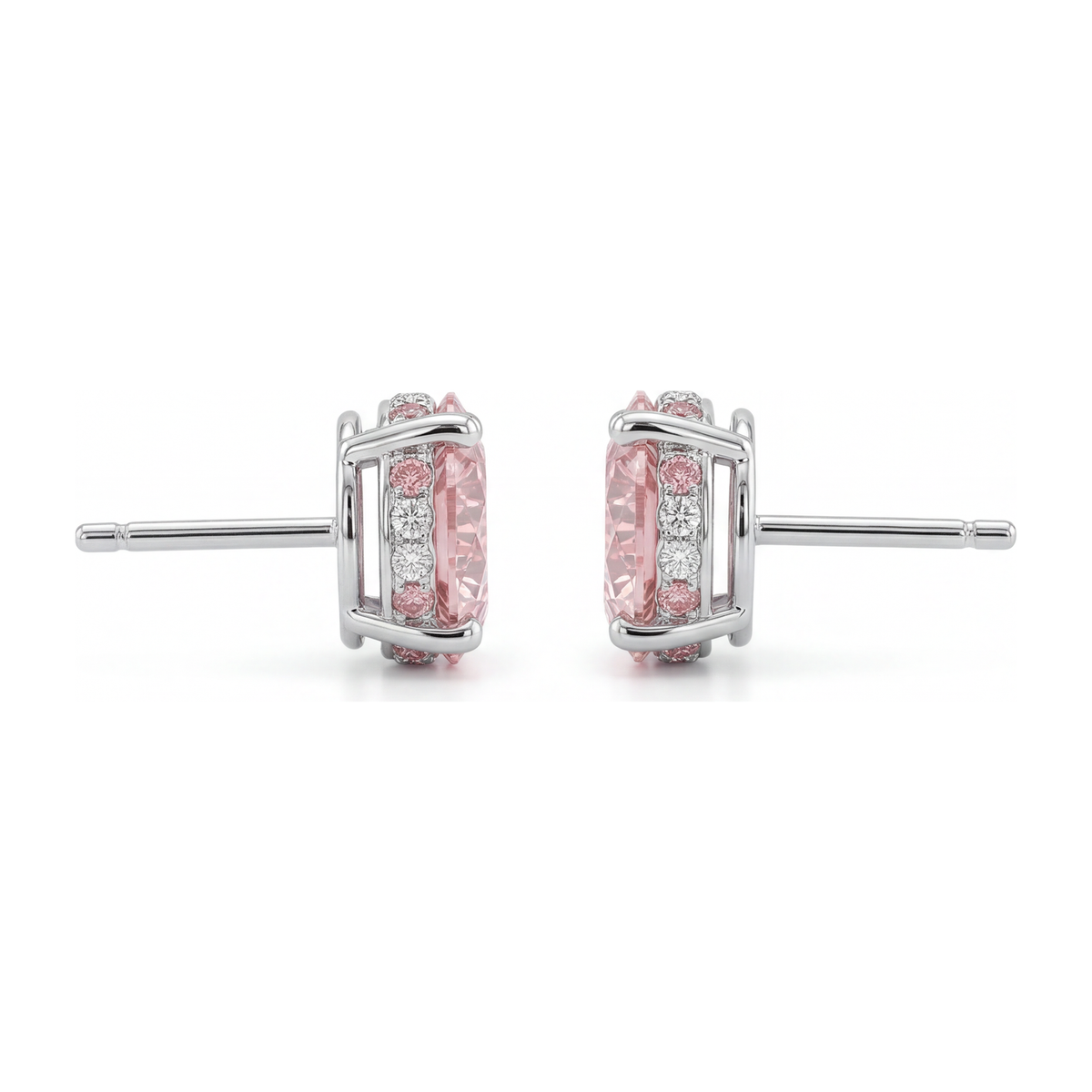 5 Carat Round Pink Lab Grown Diamond and White Diamond Solitaire Earrings 14K White Gold