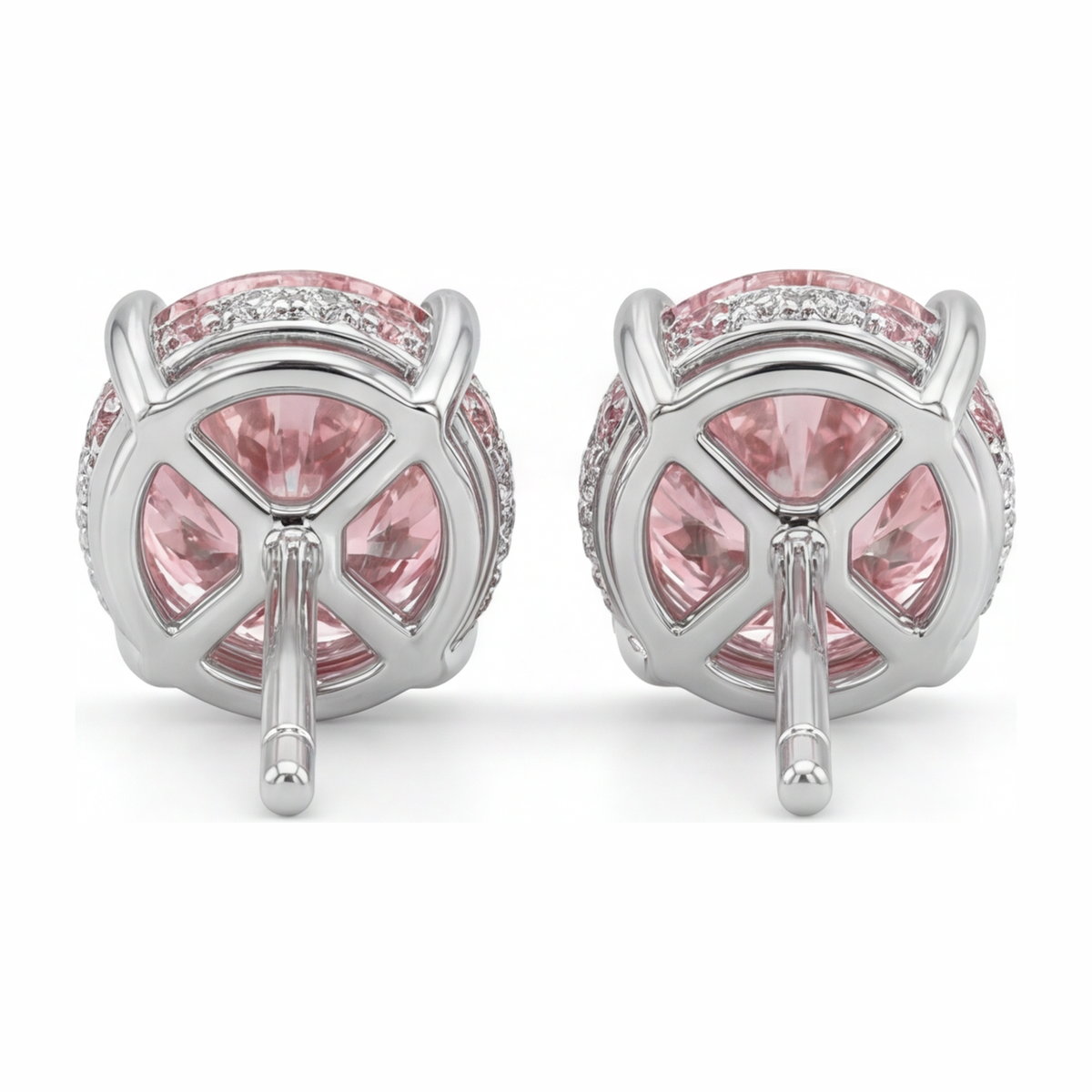 5 Carat Round Pink Lab Grown Diamond and White Diamond Solitaire Earrings 14K White Gold