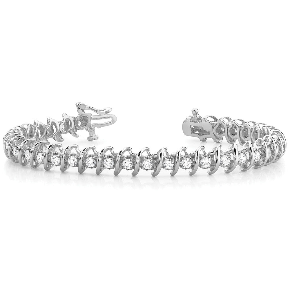 5.25 Carats Round Lab Grown Diamonds Swirl Link Tennis Bracelet Gold 14K