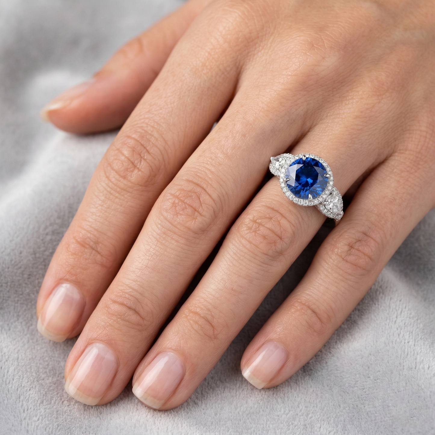 5.30 Ct Pear And Round Ceylon Sapphire Natural Earth Mined Diamonds Ring White Gold 14K