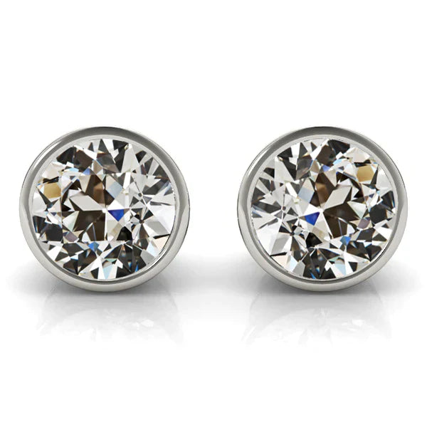 5 Ct Bezel Set Earth Mined Diamond Stud Earrings