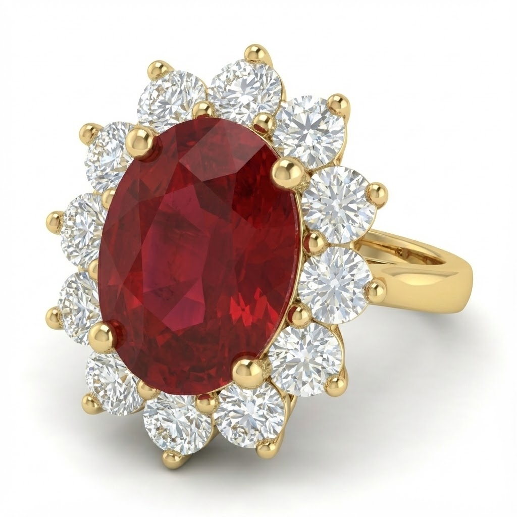 5 Ct Red Ruby Natural Earth Mined Diamond Wedding Ring 14K Yellow Gold