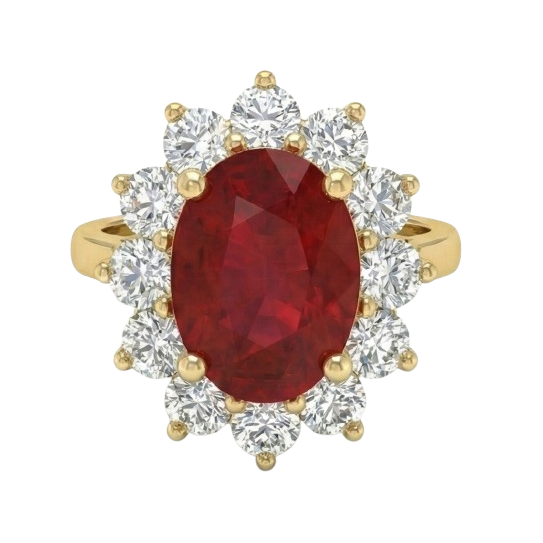 5 Ct Red Ruby Natural Earth Mined Diamond Wedding Ring 14K Yellow Gold