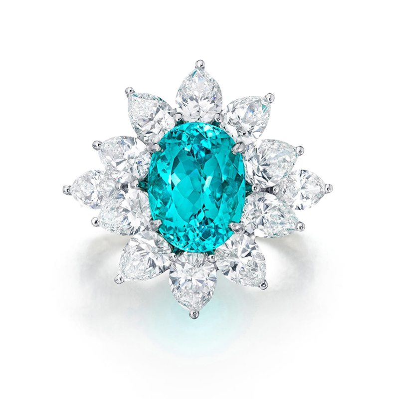 Natural Real ( Not Lab Grown ) 5ct Paraiba Tourmaline Ring with Pear Halo