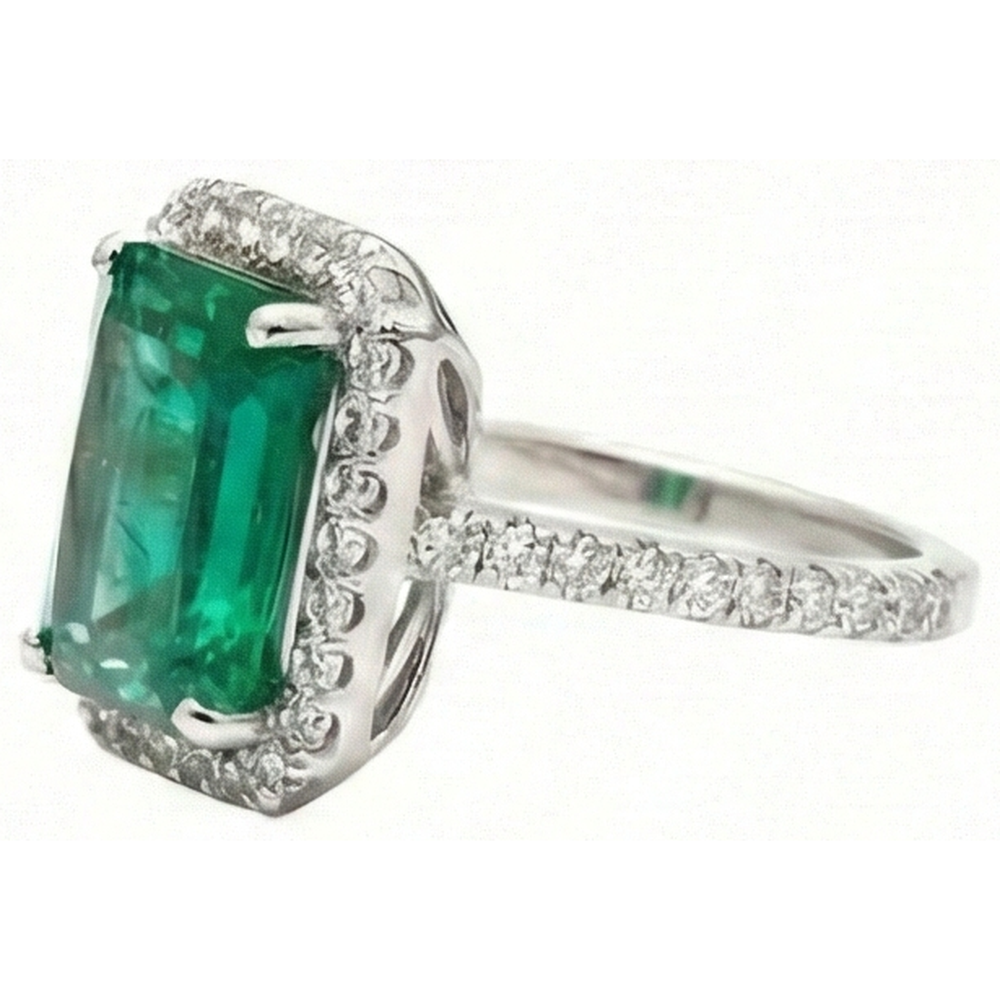 6.50 Carats Emerald GIA Cut Green Emerald GIA With Natural Earth Mined Diamond Wedding Ring