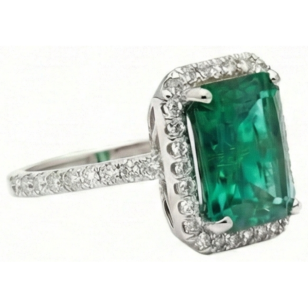 6.50 Carats Emerald GIA Cut Green Emerald GIA With Natural Earth Mined Diamond Wedding Ring