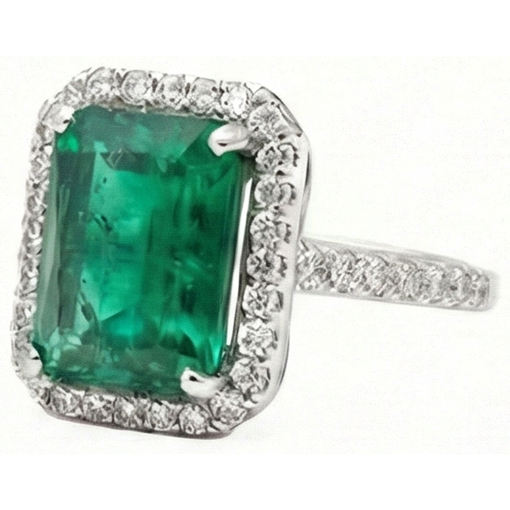 6.50 Carats Emerald GIA Cut Green Emerald GIA With Natural Earth Mined Diamond Wedding Ring