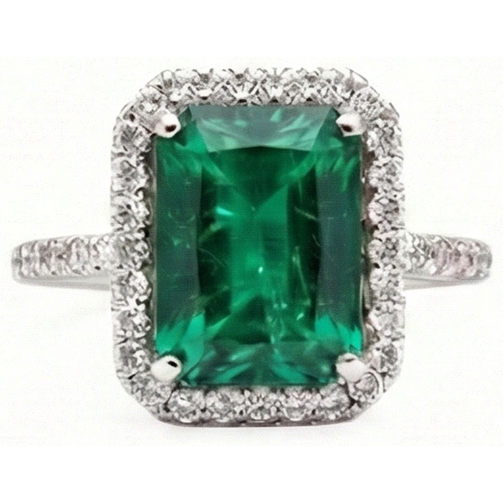 6.50 Carats Emerald GIA Cut Green Emerald GIA With Natural Earth Mined Diamond Wedding Ring