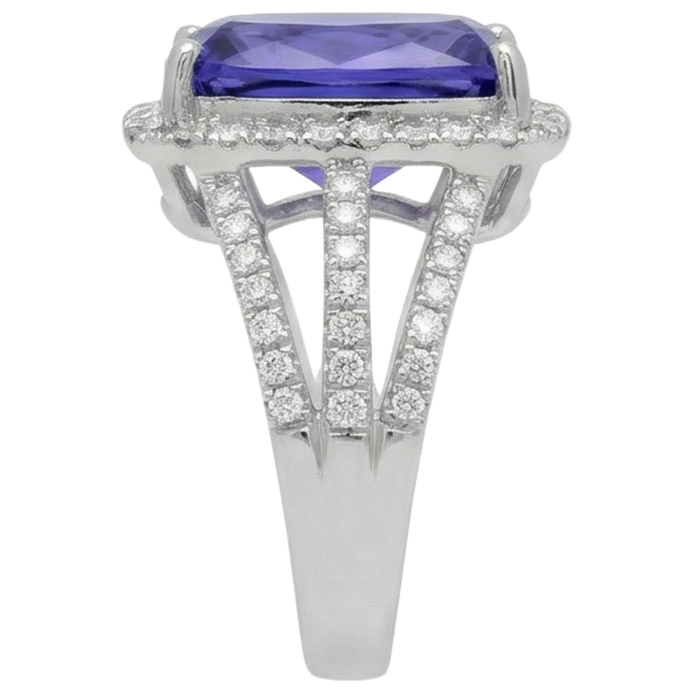 6.55 Carats Fancy Ring Cushion AAA Tanzanite And Natural Earth Mined Diamonds Jewelry